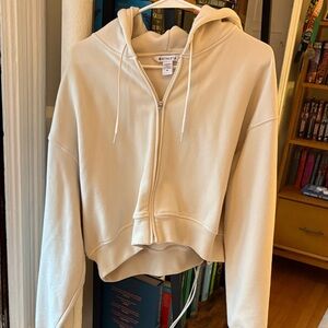 Athleta Cream Zip-Up Hooded Crop Sweatshirt